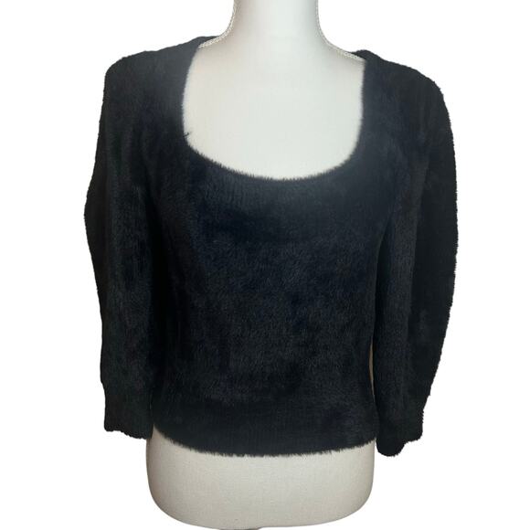 Free People new Women's Moonbeam sweater puff sleeve fuzzy black size XS - Picture 1 of 9